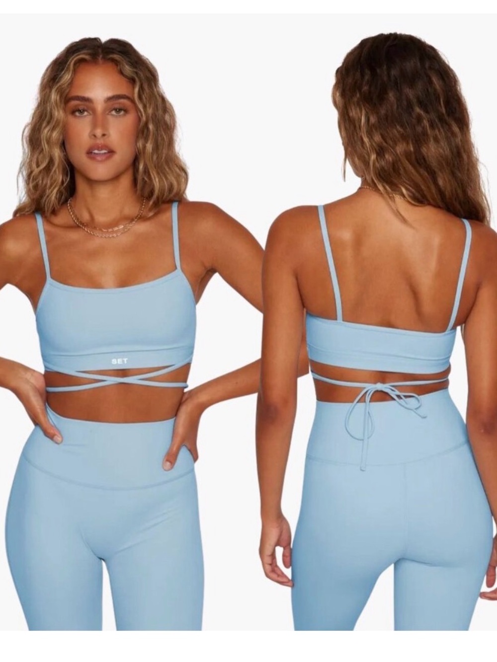 NWOT - SET Active Light Blue Wrap Crop Tank Top. Limited Edition.